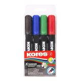 Kores Kores Permanentn popisova K-MARKER, zkosen hrot 3-5 mm, mix 4 barev (ern, erven, zelen, modr