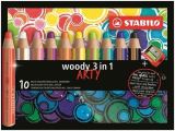 Stabilo Pastelky STABILO woody 3in1, sada 10 ks v pouzdru s oezvtkem "ARTY"