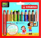 Stabilo Pastelky STABILO woody 3in1, sada 10 ks v pouzdru s oezvtkem