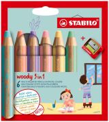 Stabilo Pastelky STABILO woody 3in1, sada 6 ks v pouzdru s oezvtkem