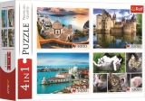 TREFL Puzzle Santorini, Bentky, Zmek Sully-sur-Loire a Koky 4x1000 dlk