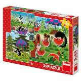 Dino Krtek a paraplko: puzzle 3x55 dlk